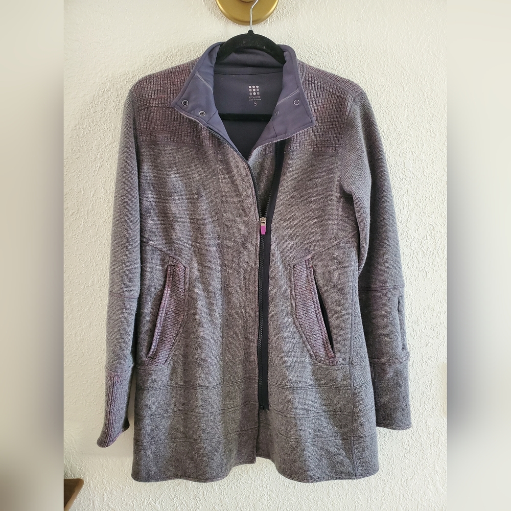 Title Nine S Swacket Grey Wool Blend Knit Sweater Jacket Mock Neck Canada